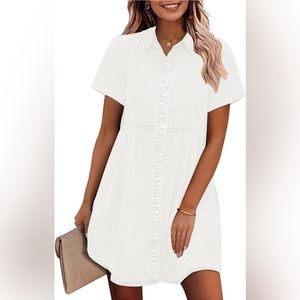 NWT White Denim Tiered Short Sleeve Button Down  Babydoll Dress